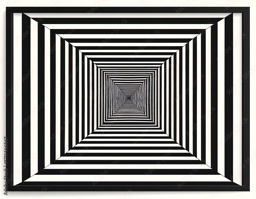 Obraz premium Black and white receding squares create illusion of depth and tunnel