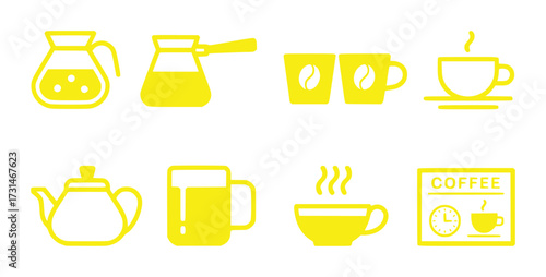 Collection of Yellow Coffee and Tea Icons