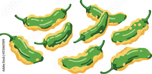 Illustration of fried green peppers, a tasty appetizer or side dish.