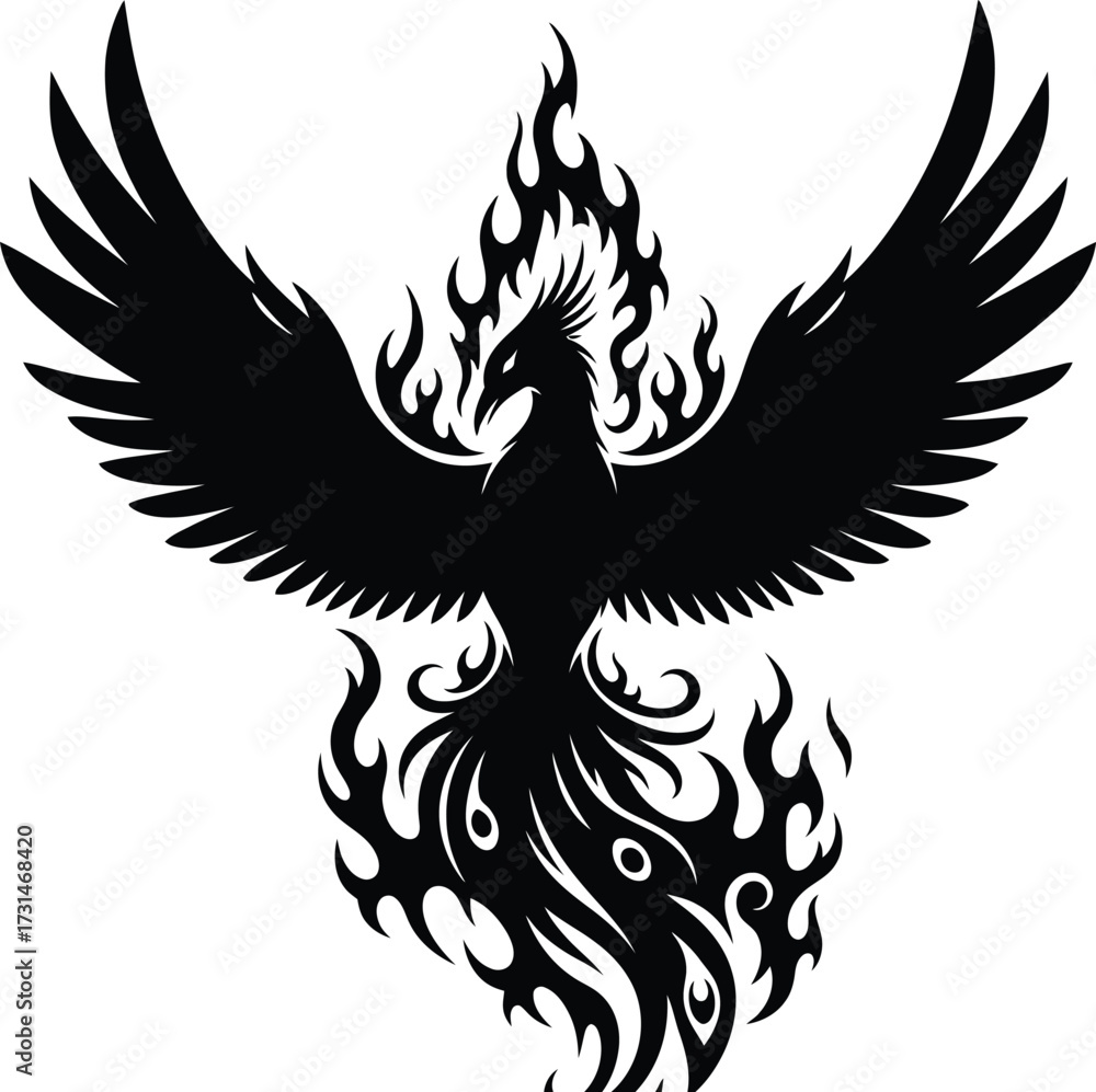 Fototapeta premium Majestic phoenix rising from flames, a symbol of rebirth and resilience, isolated on white background its wings spread wide, embodying freedom and transformation