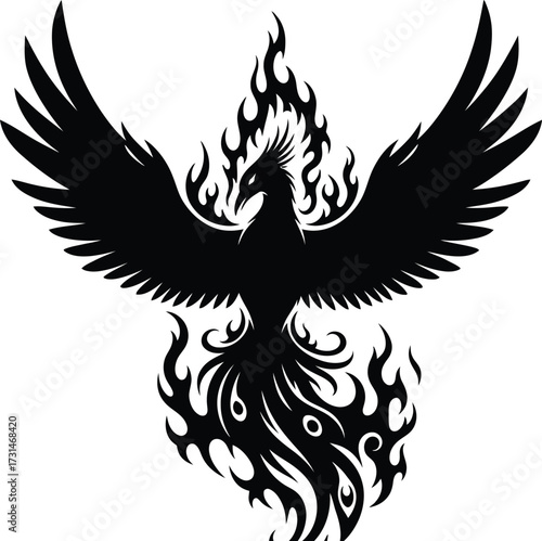 Majestic phoenix rising from flames, a symbol of rebirth and resilience, isolated on white background its wings spread wide, embodying freedom and transformation