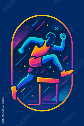 Neon Hurdles Runner — Track & Field Athletics Vector