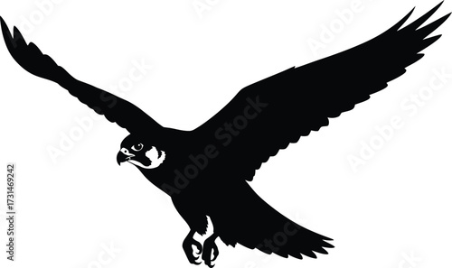 Silhouette of a falcon in flight isolated on white background powerful bird of prey soaring through the sky, embodying strength and freedom in nature