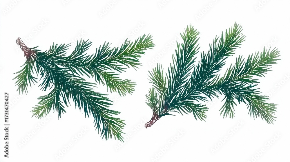 Obraz premium Pine Branch Illustration, Winter Holiday Decorative Element, Handdrawn Botanical Material for Card, Poster, Banner, Invitation, Background