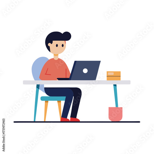 Man Working on Laptop Illustration