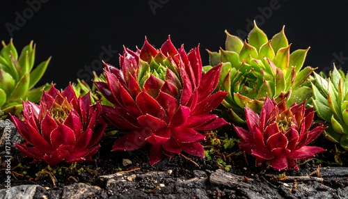 Red Succulents in a Row.