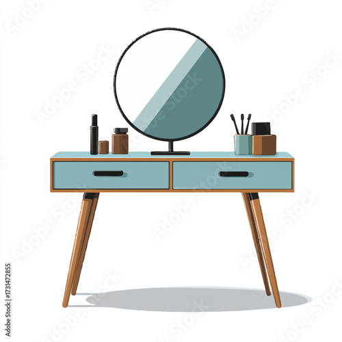 Vanity Dressing Table with Mirror and Accessories.