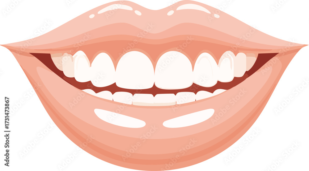 Naklejka premium Cartoon Illustration of a Smiling Mouth with White Teeth and Pink Lips, Perfect for Dental Concepts