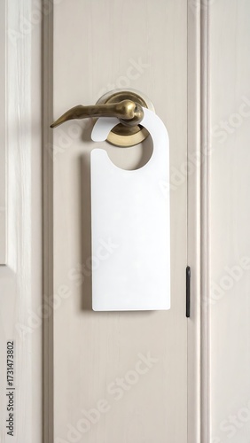 Blank white door hanger on a brass doorknob