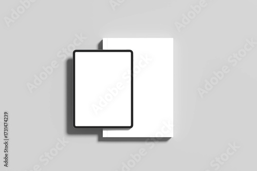 Vector realistic 3d square magazine mockup with white blank covers template on background. For the business presentation and tablet PC mockup frame with angle blank screen.