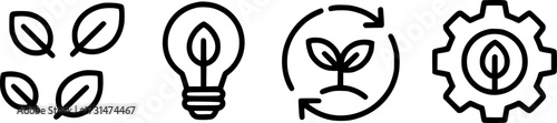 Eco-friendly Icons Leaves, Lightbulb, Seedling, and Gear with Leaf