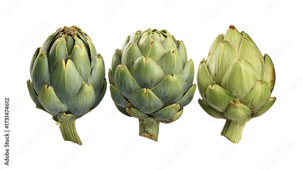 Obraz premium Set of artichokes isolated on a white background