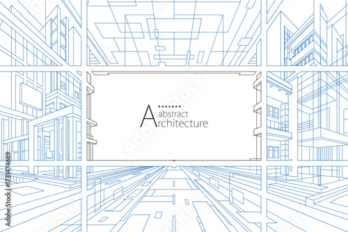 Imaginative urban architecture abstract construction design with copy space.
