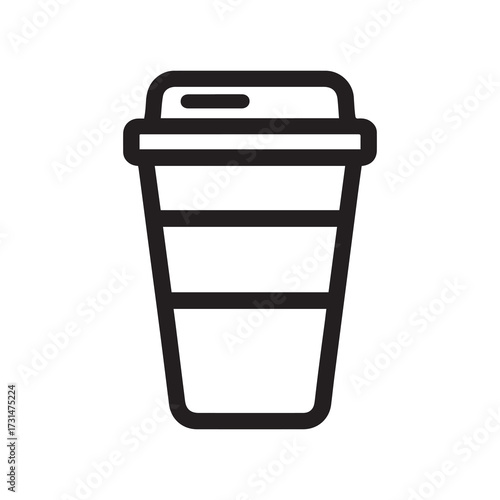 Coffee Icon Outline of Beverage Cup with Lid and Stripes