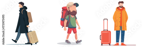Flat vector illustration of couple traveling with luggage