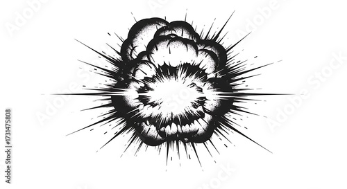 Explosion graphic illustration black and white isolated design element