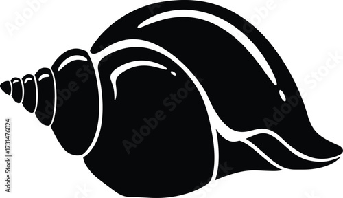 Sea shell silhouette vector illustration isolated on white background, marine conch design, ocean nature symbol, decorative beach seashell graphic.