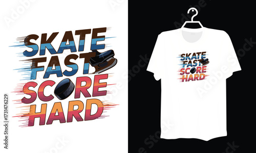 Bold Hockey Illustration with Skate Fast Score Hard Typography