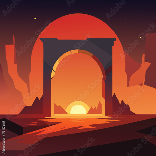 arch of glowing lava suspended midair  (1).eps