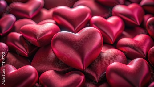 A Cluster of Deep Crimson Hearts, a Romantic and Passionate Composition of Numerous Shiny Heart Shapes, Representing Love and Affection