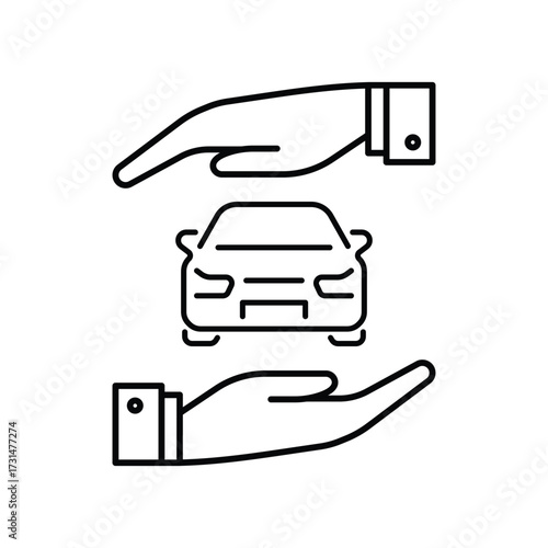 black thin line car insurance icon. concept of front view auto or new automobile belay or ownership. stroke flat trend modern simple lineart logotype graphic art design isolated on white background