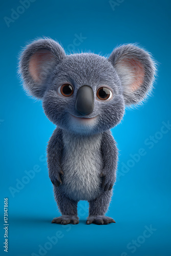 Cute animated koala character standing against a vibrant blue background, exuding charm and playfulness