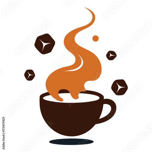 coffee erupting like lava from a cup with floating 