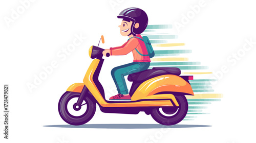 Dynamic Cartoon Character Riding a Scooter in a Vibrant Cityscape Illustration