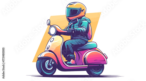 Scooter Rider Adventure, Urban Streets, Digital Illustration, Vibrant Colors, Cartoon Style, Dynamic Perspective