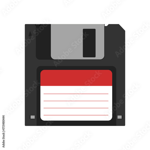 Black floppy disk. Magnetic disk. Digital data recording device. Flat style. Vector illustration on a white background.eps