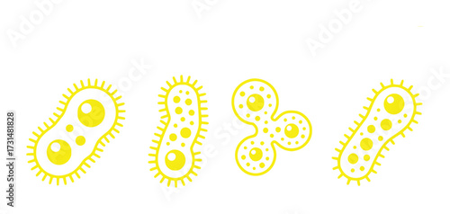 Yellow Cartoon Bacteria Icons Diverse Shapes and Sizes on White Background