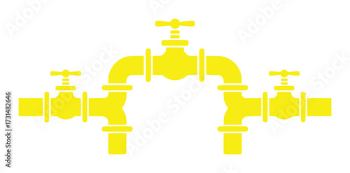 Yellow Industrial Pipe System with Valves and Elbows