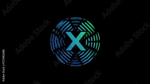 Wallpaper Mural A modern letter X logo design features a blue to green color gradient inside a circular fingerprint pattern set against a black backdrop Torontodigital.ca
