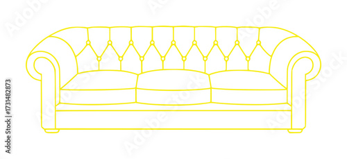 Yellow Line Art Chesterfield Sofa on White Background