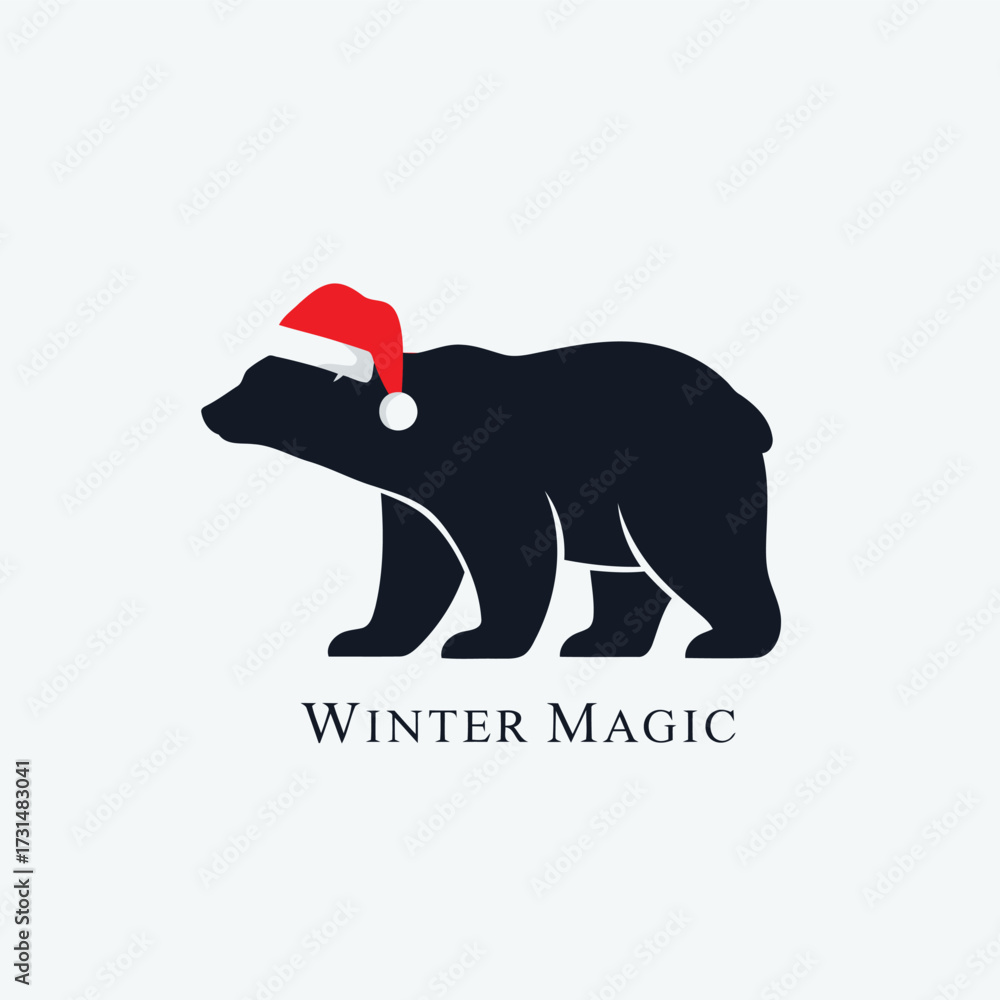 Obraz premium A black bear wearing a Santa hat, symbolizing winter magic and the holiday season.