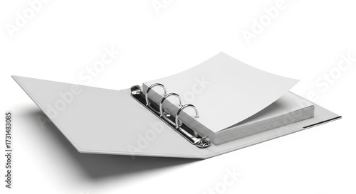 A white spiral bound book with a white page