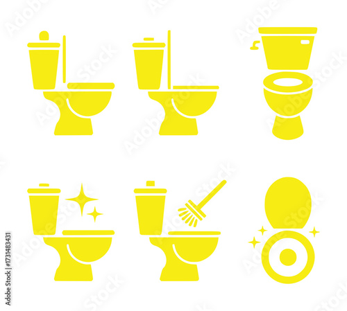 Yellow Toilet Icons Cleaning, Maintenance, and Hygiene Symbols