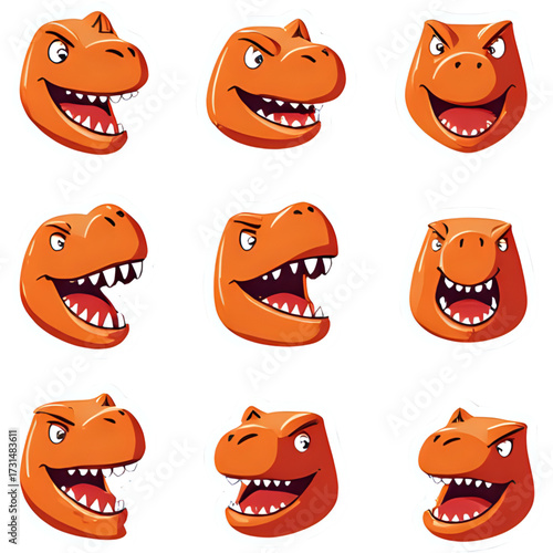 Orange Dinosaur (T-rex) simple vector icon set with various Poses part 1