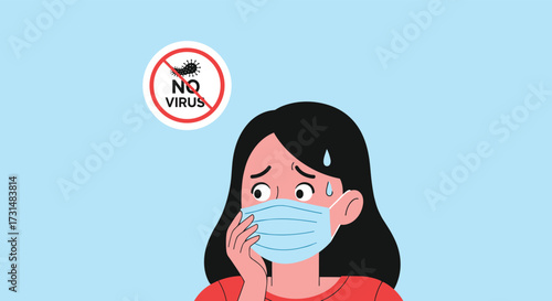 Anxiety and fear are shown by a woman wearing a face mask to protect herself from viruses.