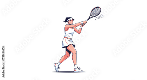 Dynamic Tennis Player Illustration Executing a Forehand Swing for Sports, Fitness, and Active Lifestyle Content. Ideal for athletic magazines, fitness blogs, or sports apparel designs.