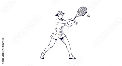 Dynamic Tennis Player Illustration in Action Stance, Ideal for Sports Magazine, Fitness Blog, and Athletic Training Material Design Projects.