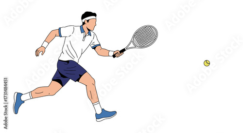 Dynamic Tennis Player Illustration Emphasizing Action and Sport, Perfect for Fitness Campaigns and Sporting Event Promotions with a Clean and Modern Aesthetic