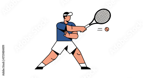Minimalist Illustration of a Tennis Player Hitting a Forehand Shot, Ideal for Sports Promotion and Active Lifestyle Campaigns.