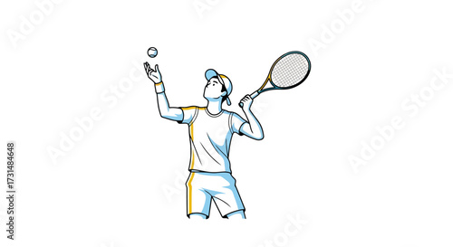 Dynamic Tennis Player Illustration Showcasing Skill and Action, Ideal for Sports Related Content, Fitness Promotions, and Recreational Activity Visuals