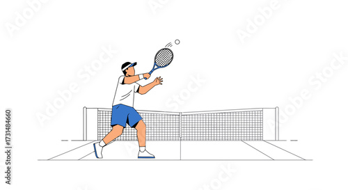 Dynamic tennis player illustration showcasing athletic prowess and competitive spirit, suitable for sports marketing, fitness campaigns, and recreational activity promotions.