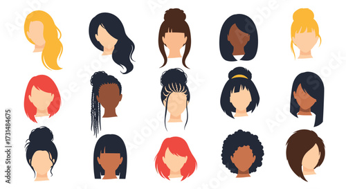 Collection of diverse female hairstyles and haircuts for women.