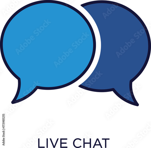 Two overlapping speech bubbles represent live chat, communication, and online support.