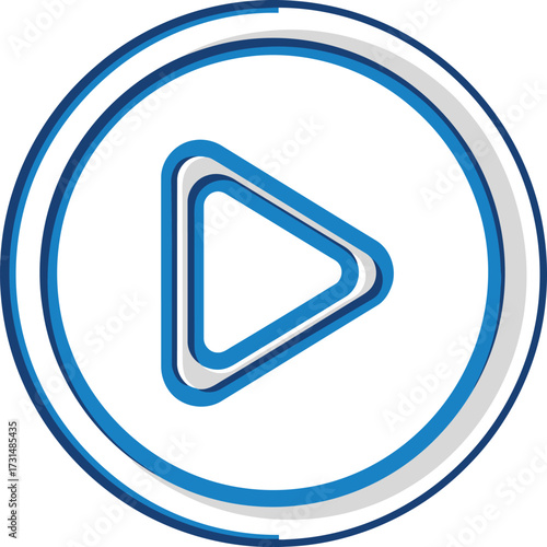 A play button icon with a blue and white color scheme, set against a white background, suggesting media or video content.