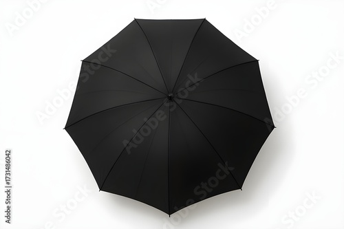 Isolated black umbrella viewed from top on white