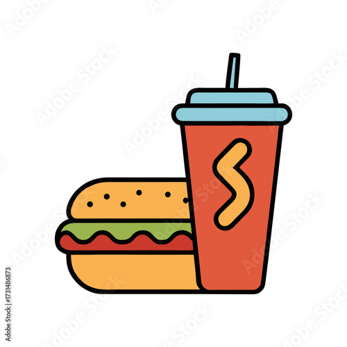 hot dog sandwich and soft drink icon  